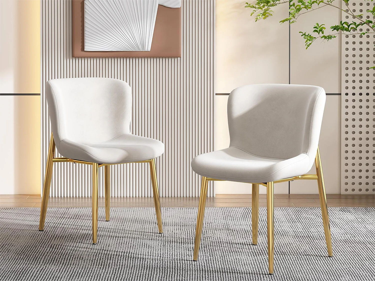 Set van 2 stoelen - fluweel - goud metalen poten - beige