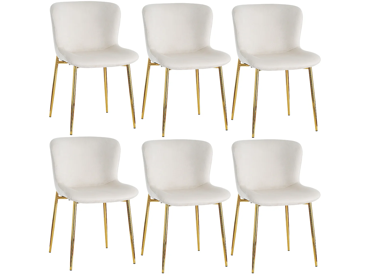 Lot de 6 chaises - velours - pieds en métal doré - beige