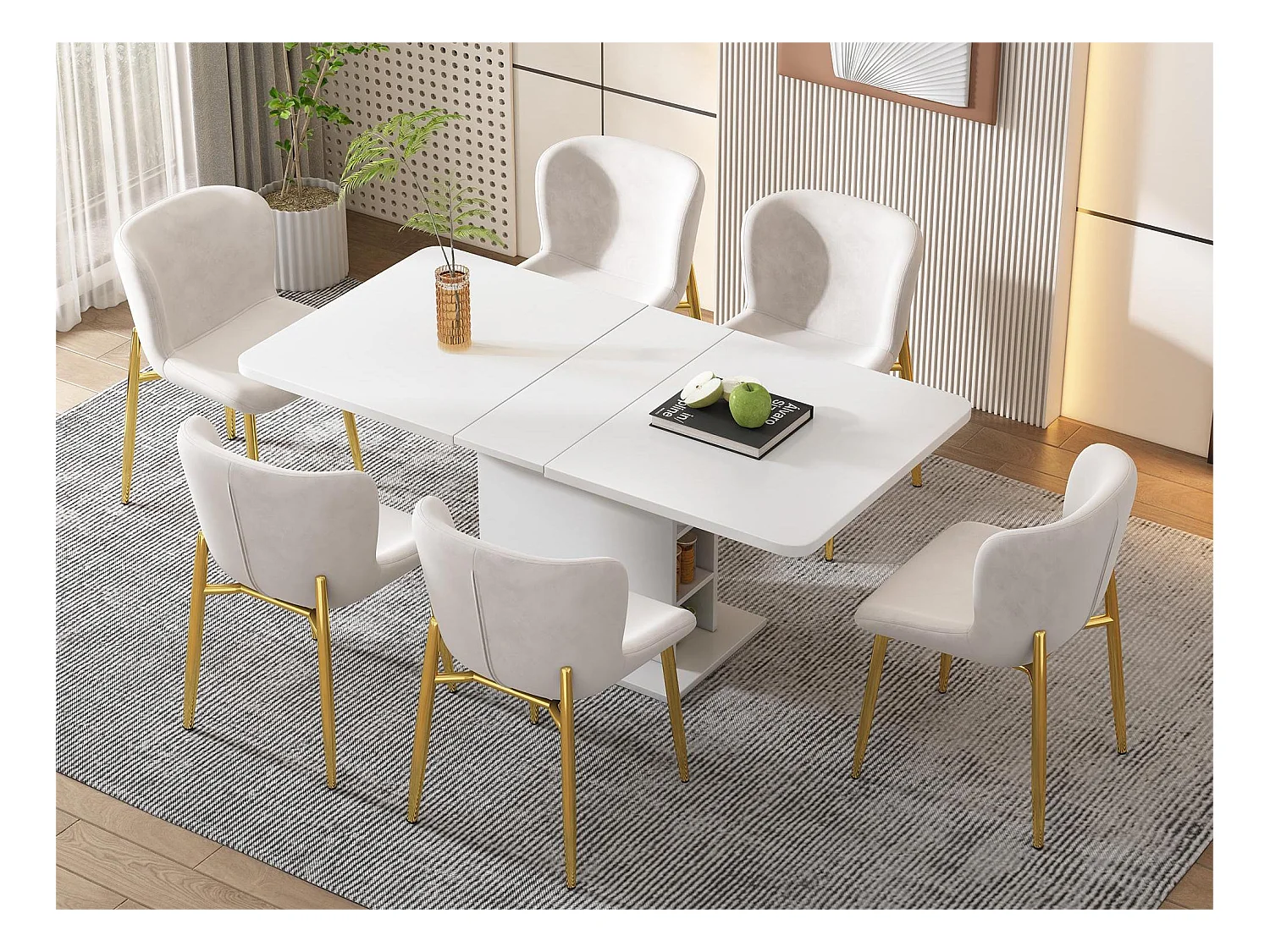 Set van 6 stoelen - fluweel - gouden metalen poten - beige