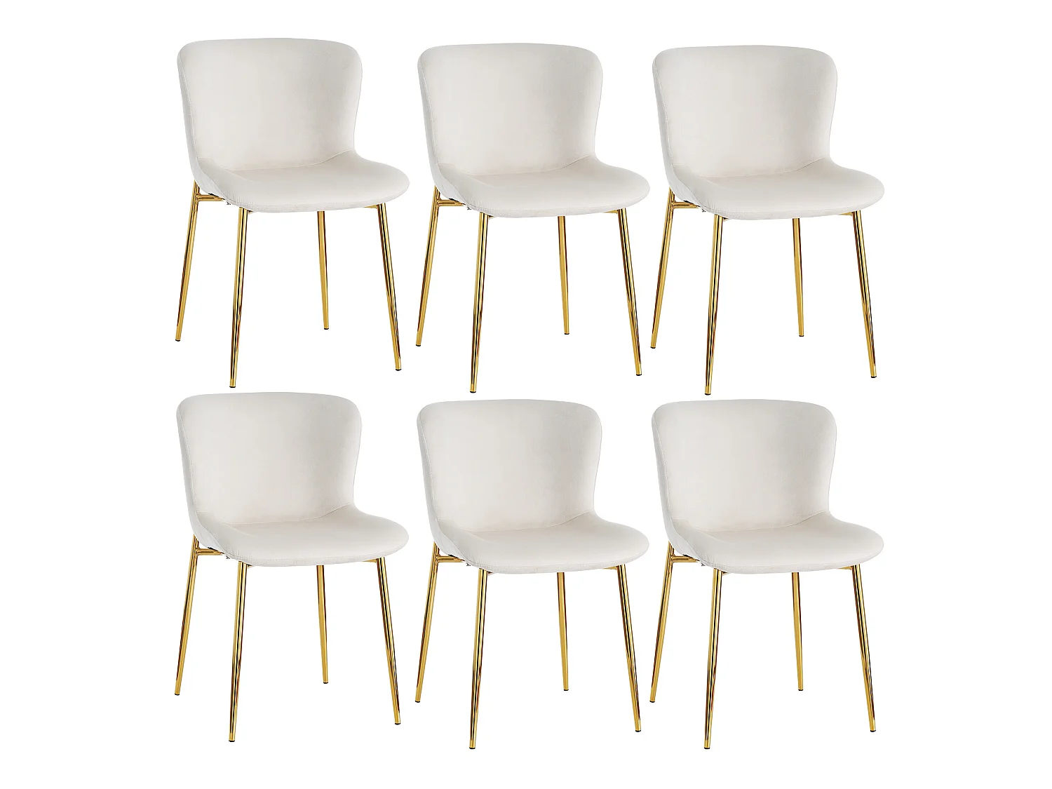 Lot de 6 chaises - velours - pieds en métal doré - beige
