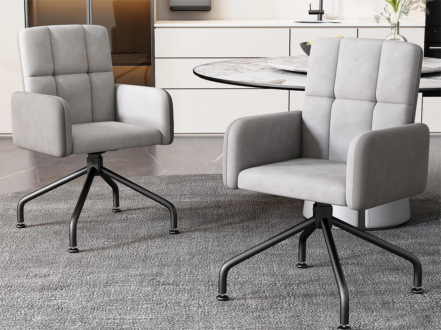 Conjunto de 2 cadeiras giratórias - veludo - com apoio de braço - cores: cinza e preto