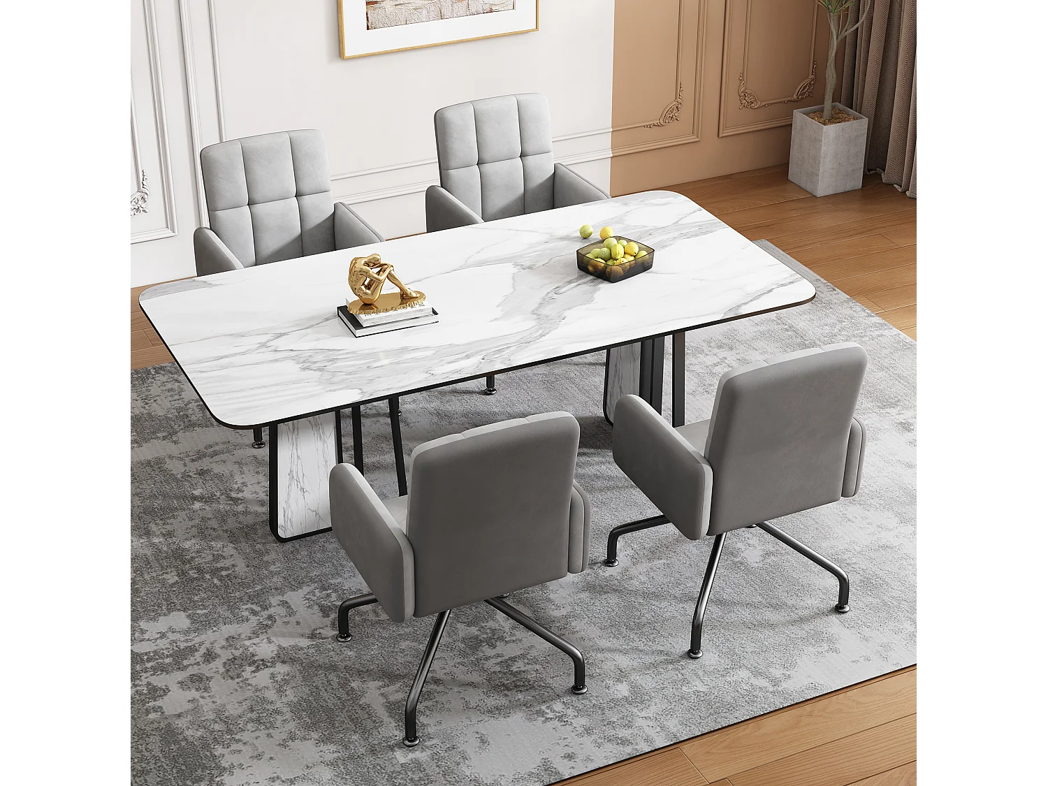 Conjunto de 2 cadeiras giratórias - veludo - com apoio de braço - cores: cinza e preto