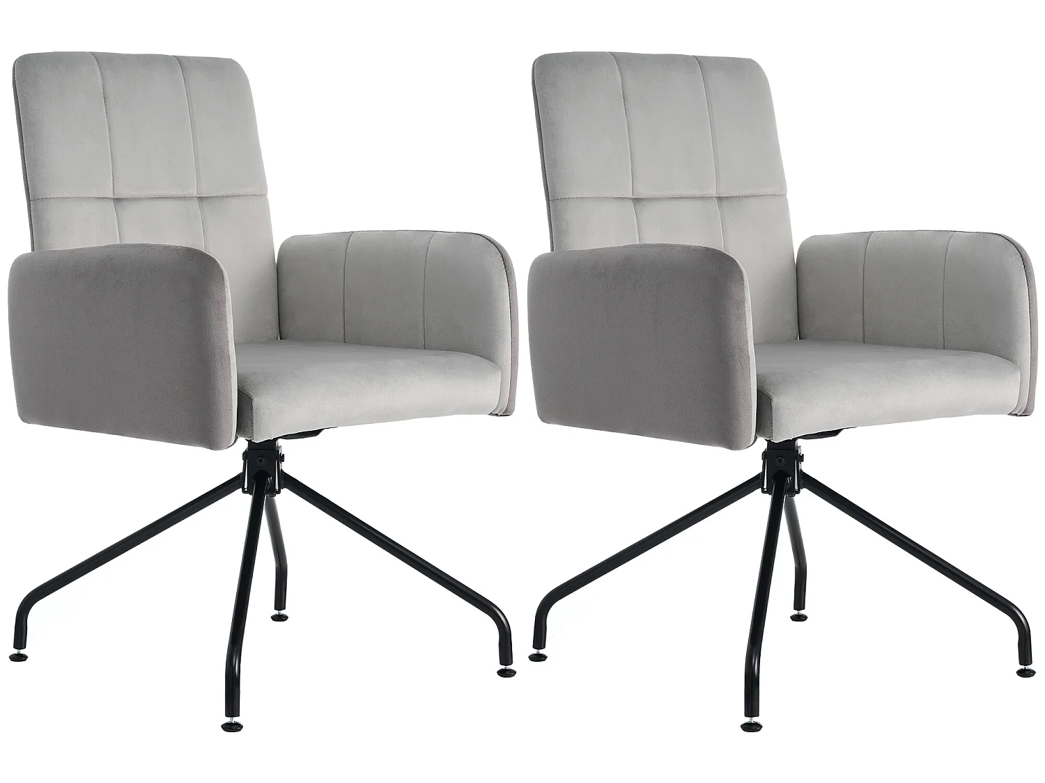 Conjunto de 2 cadeiras giratórias - veludo - com apoio de braço - cores: cinza e preto