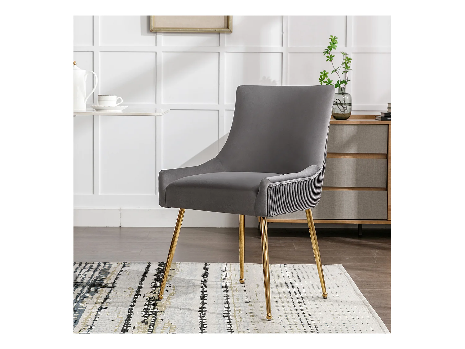 Eetkamerstoel - fluweel en metaal - grijs