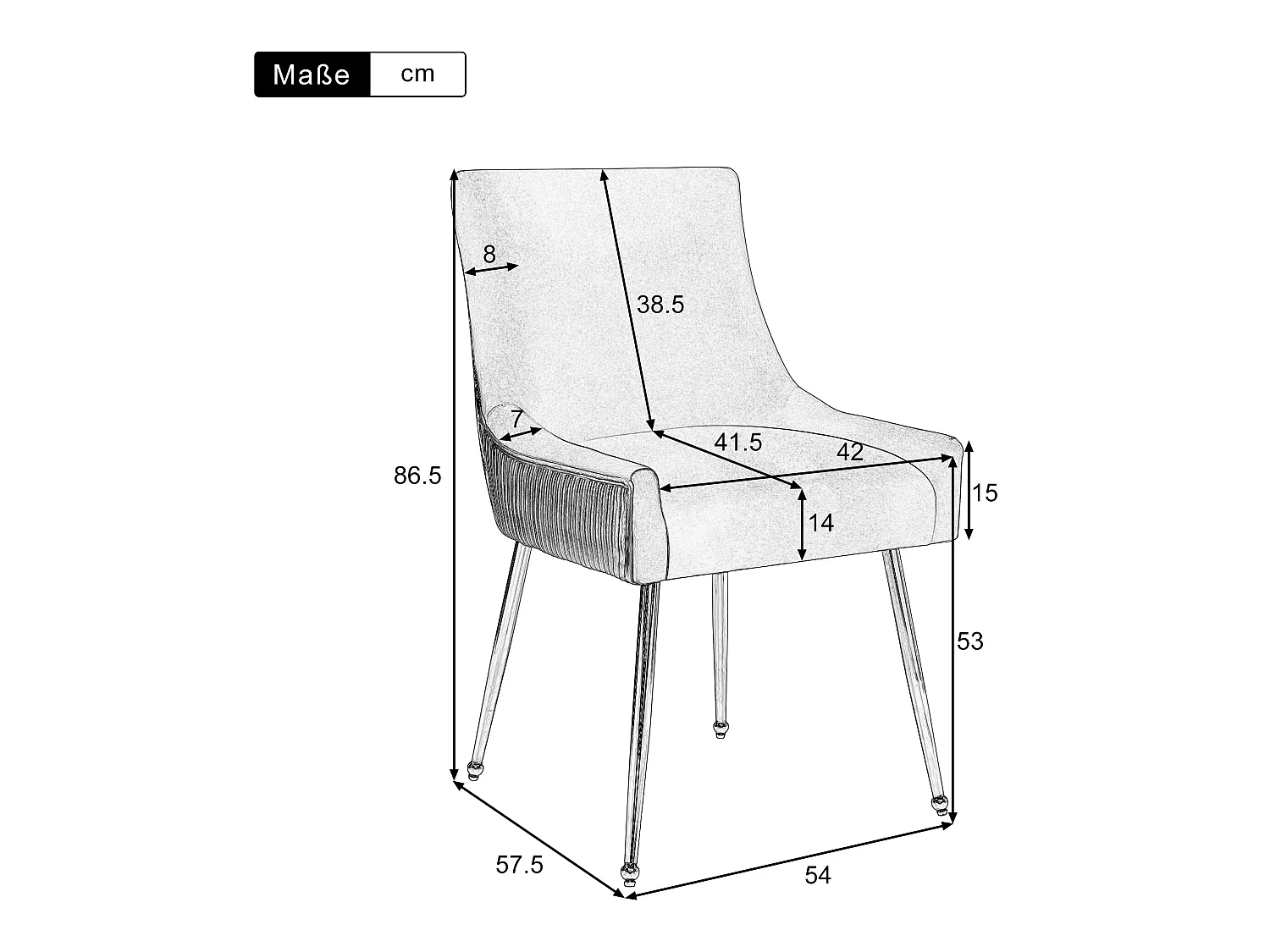 Eetkamerstoel - fluweel en metaal - grijs