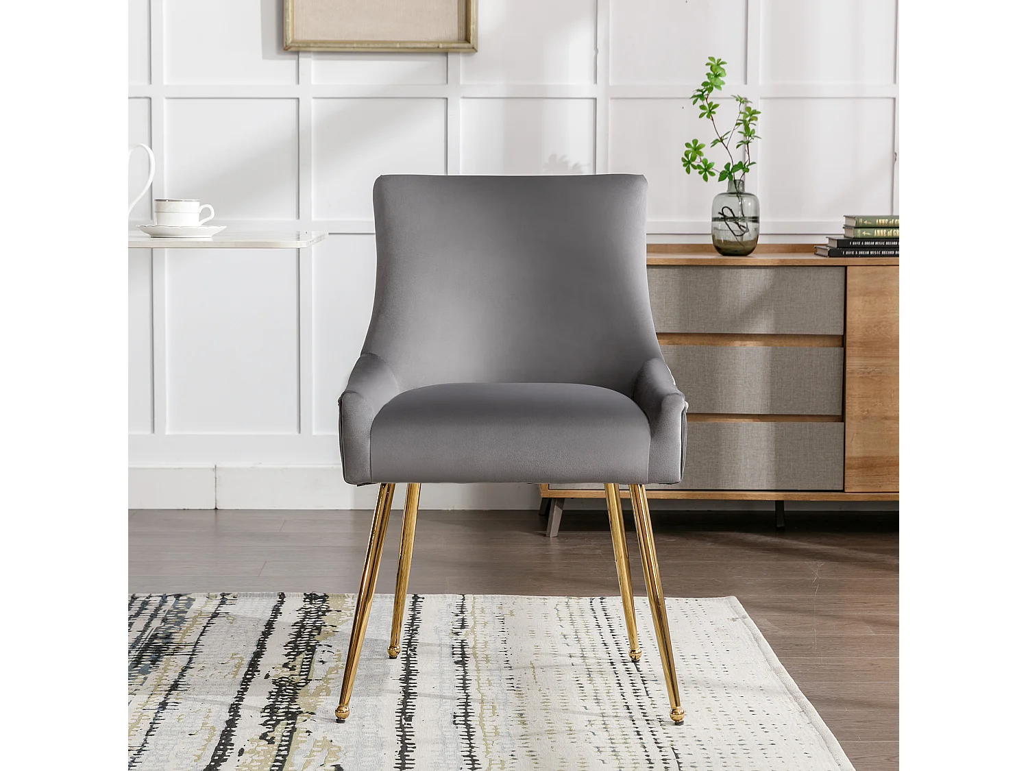 Chaise de salle à manger - velours et métal - gris