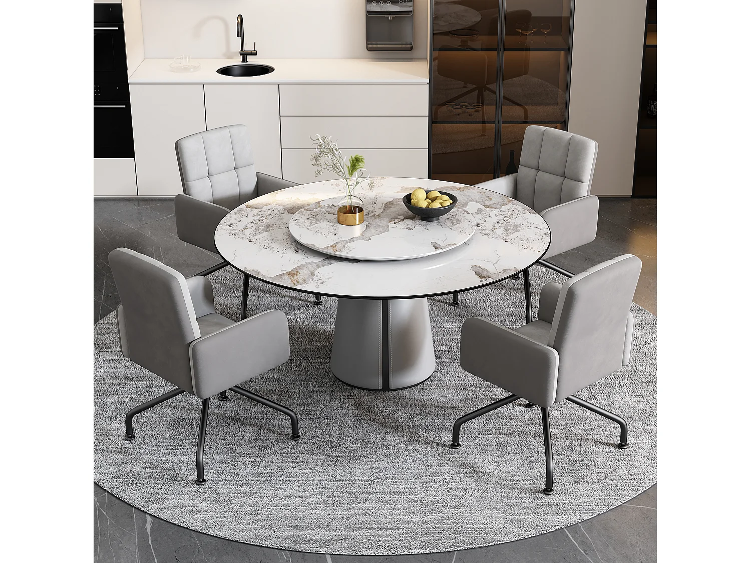 Draaistoelen - fluweel - met armleuning - voor eetkamer en keuken - grijs