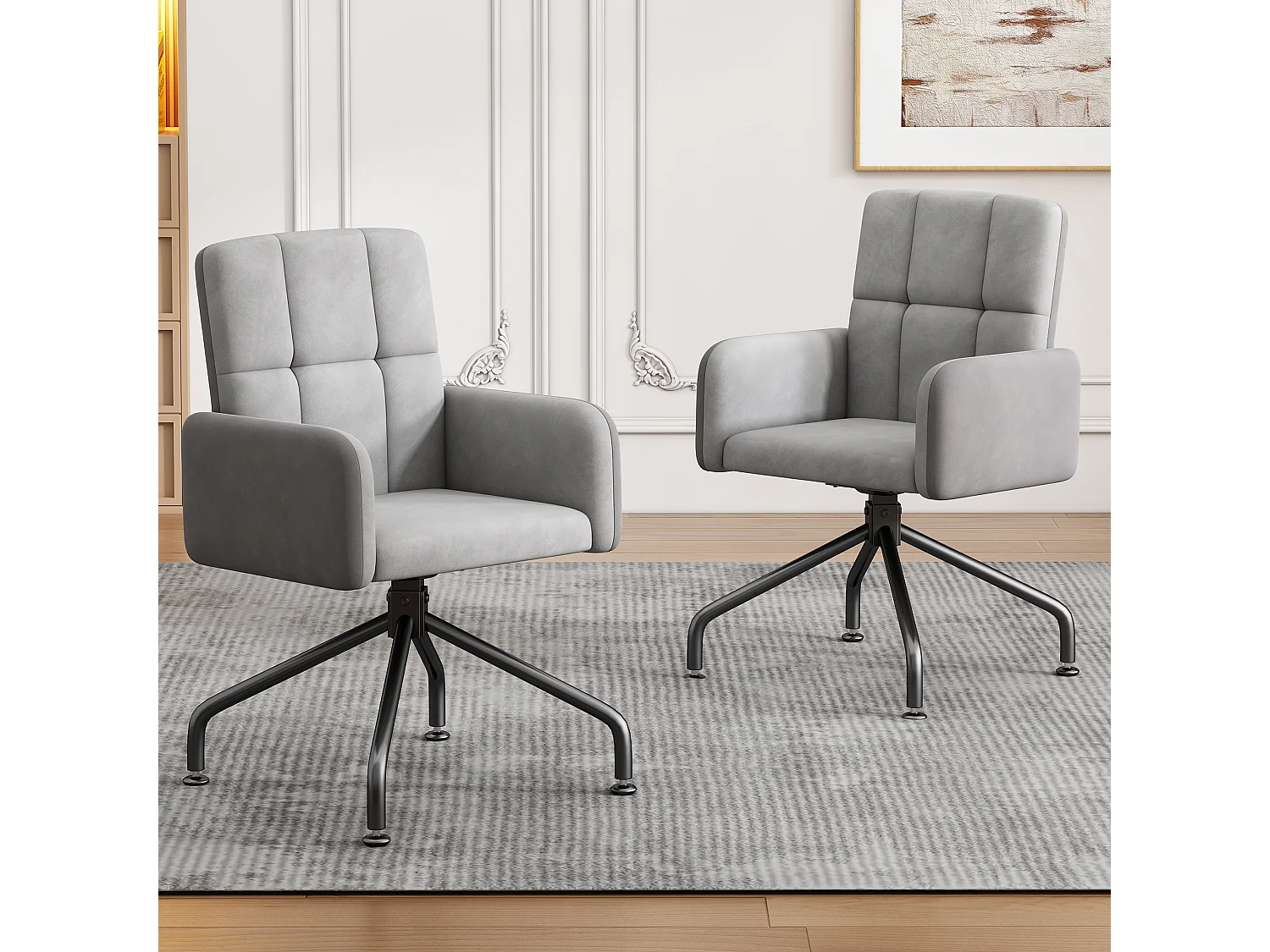 Draaistoelen - fluweel - met armleuning - voor eetkamer en keuken - grijs