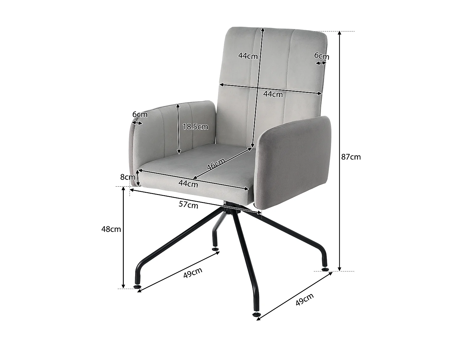 Draaistoelen - fluweel - met armleuning - voor eetkamer en keuken - grijs