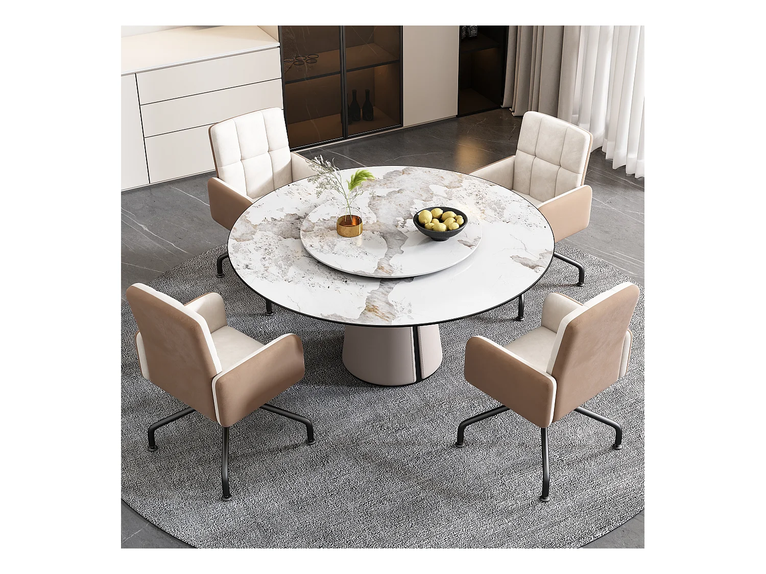 Chaises pivotantes - velours - avec accoudoir - pour salle à manger et cuisine - beige