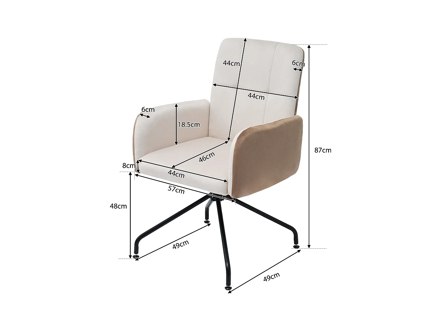 Chaises pivotantes - velours - avec accoudoir - pour salle à manger et cuisine - beige