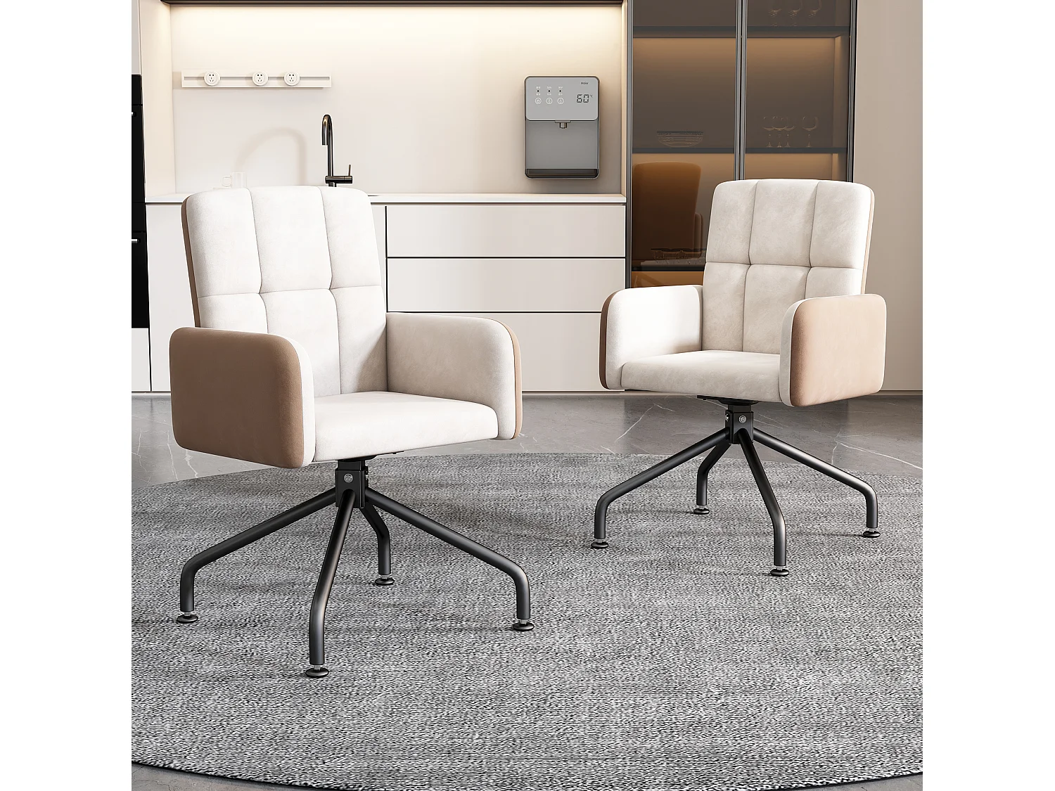 Drehstühle – Samt – mit Armlehne – für Esszimmer und Küche – Beige