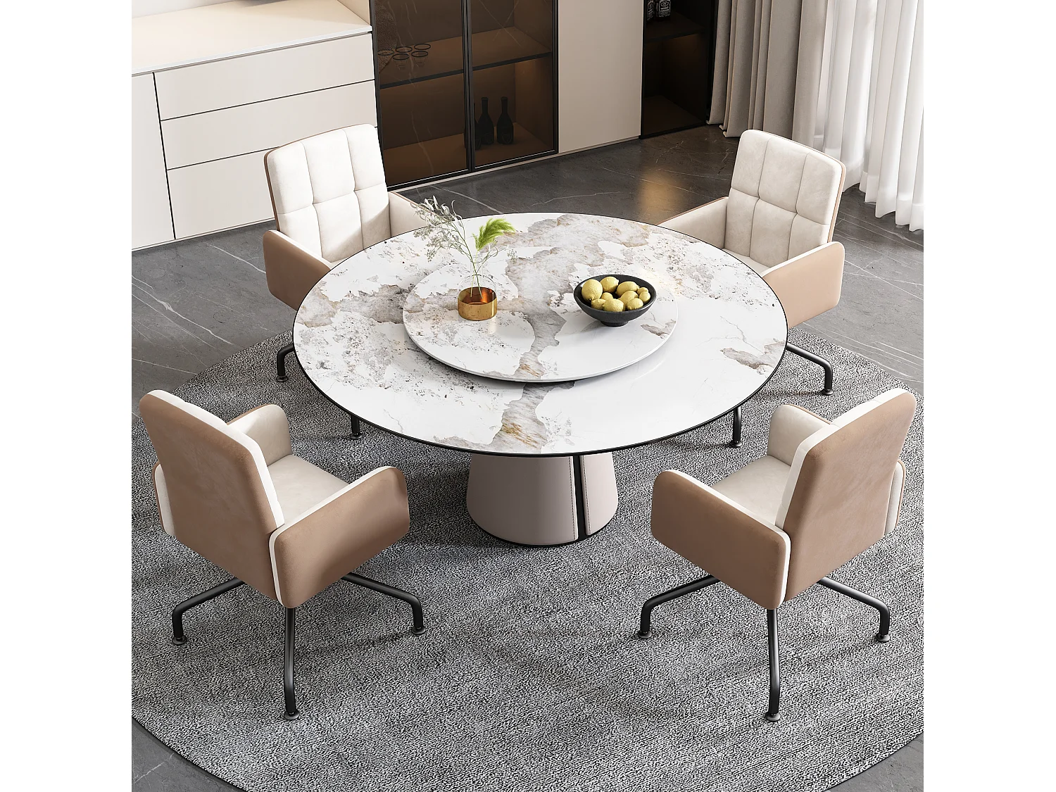 Drehstühle – Samt – mit Armlehne – für Esszimmer und Küche – Beige