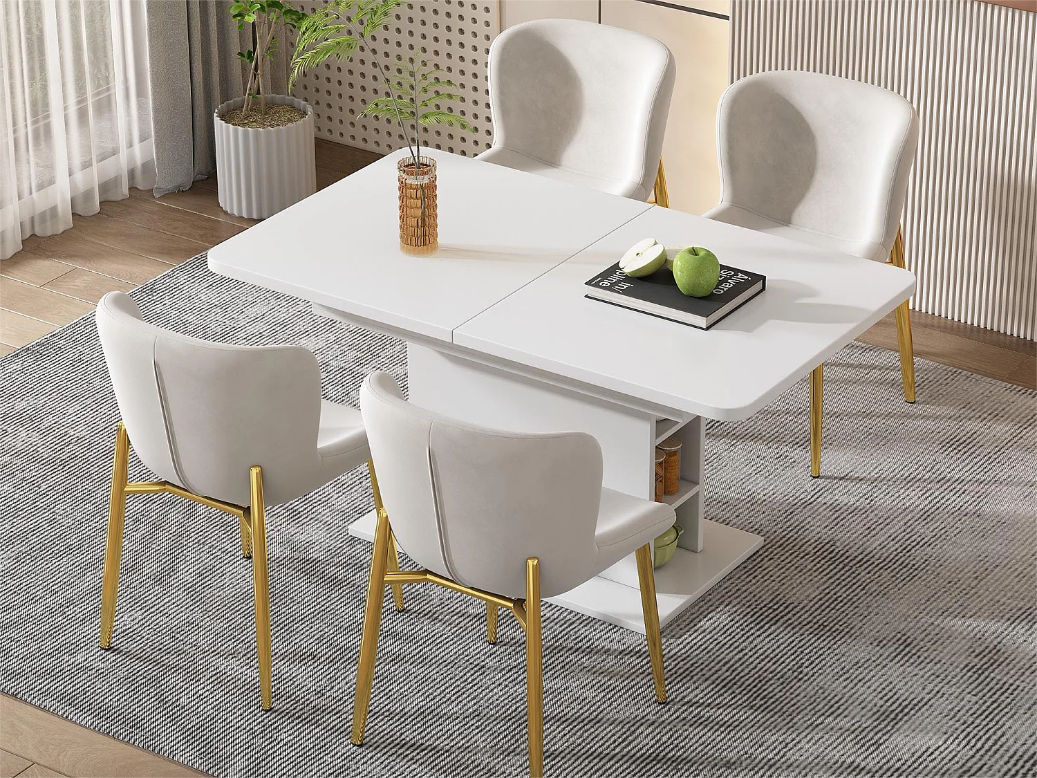 Set van 4 stoelen - fluweel - goud metalen poten - beige