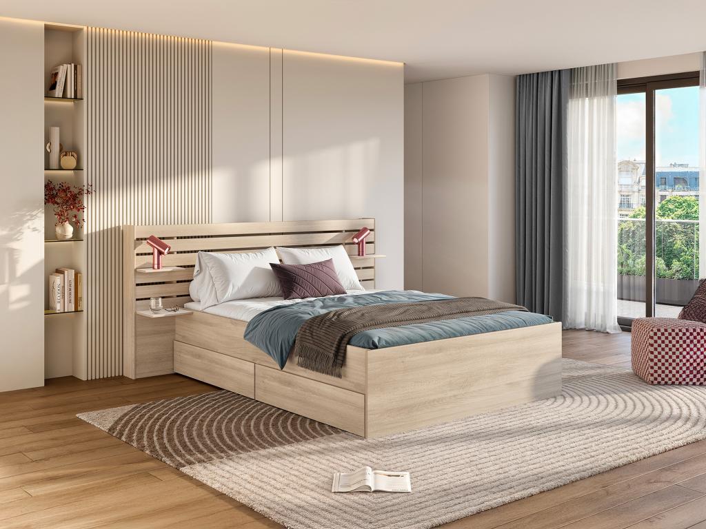 Bett mit Stauraum - 180 x 200 cm - Holzfarben - TENALIA günstig online kaufen