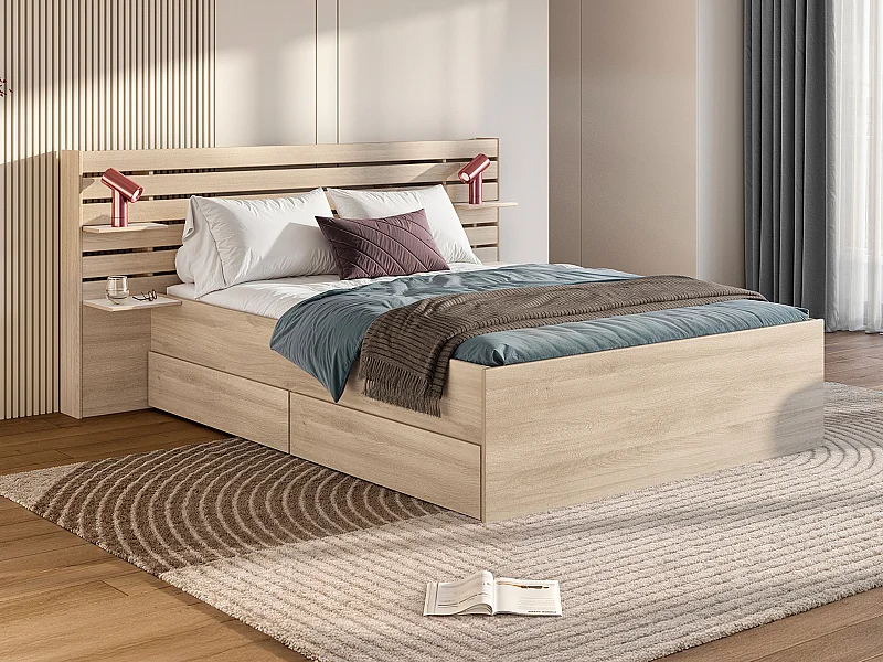 Bett mit Stauraum - 180 x 200 cm - Holzfarben - TENALIA