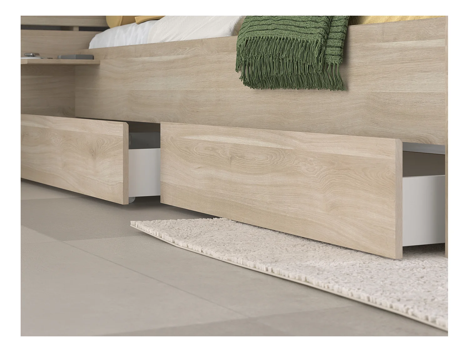 Lit 180 x 200 cm avec rangements - Coloris : Naturel - TENALIA