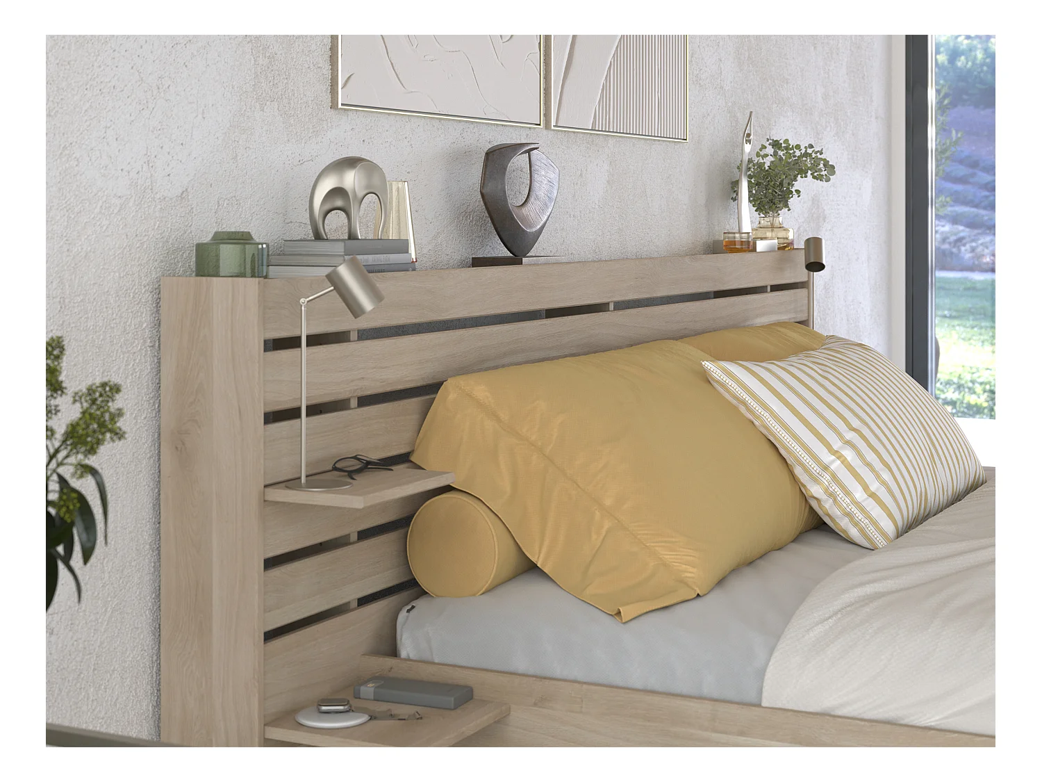 Lit 180 x 200 cm avec rangements - Coloris : Naturel - TENALIA