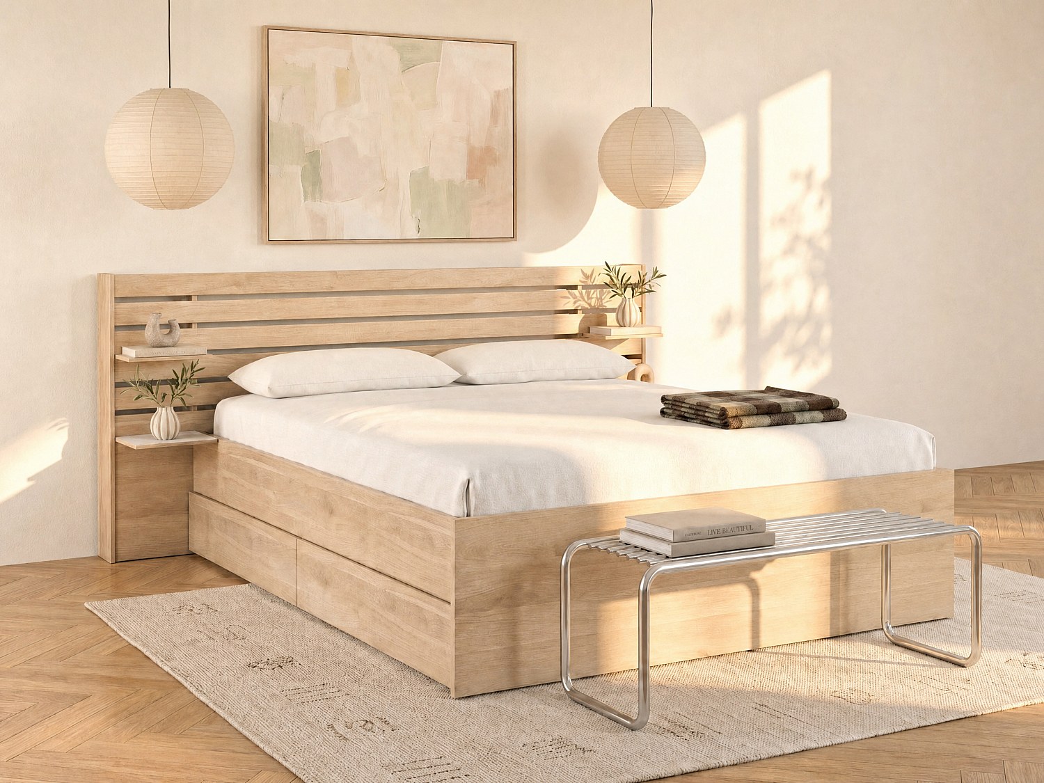 Bett mit Stauraum - 180 x 200 cm - Holzfarben - TENALIA