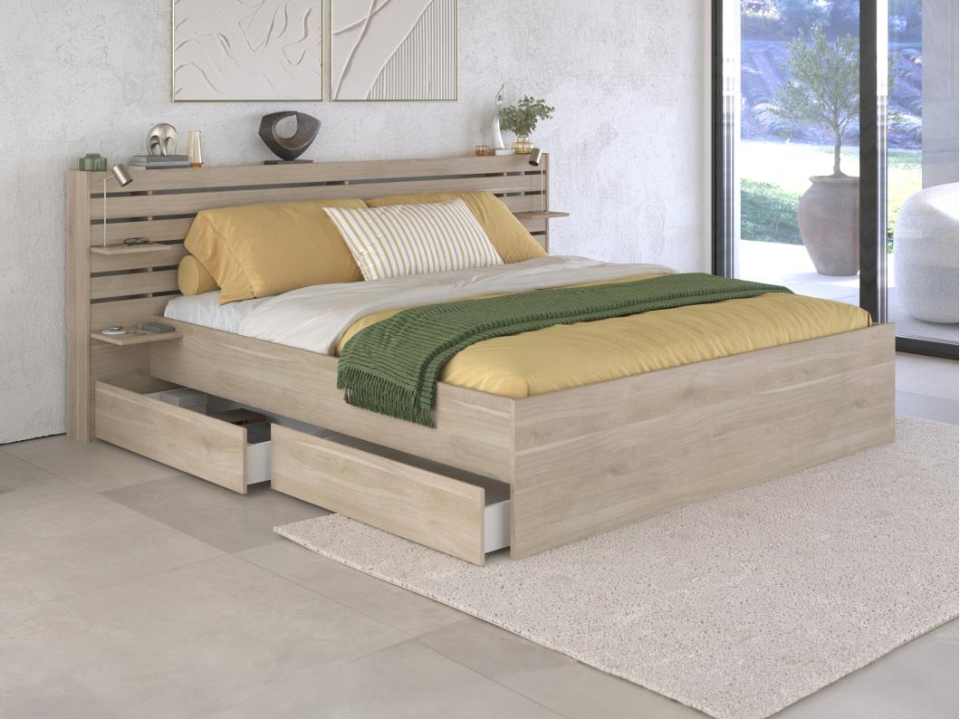 Letto 180 x 200 cm Con vani portaoggetti  Naturale  - TENALIA