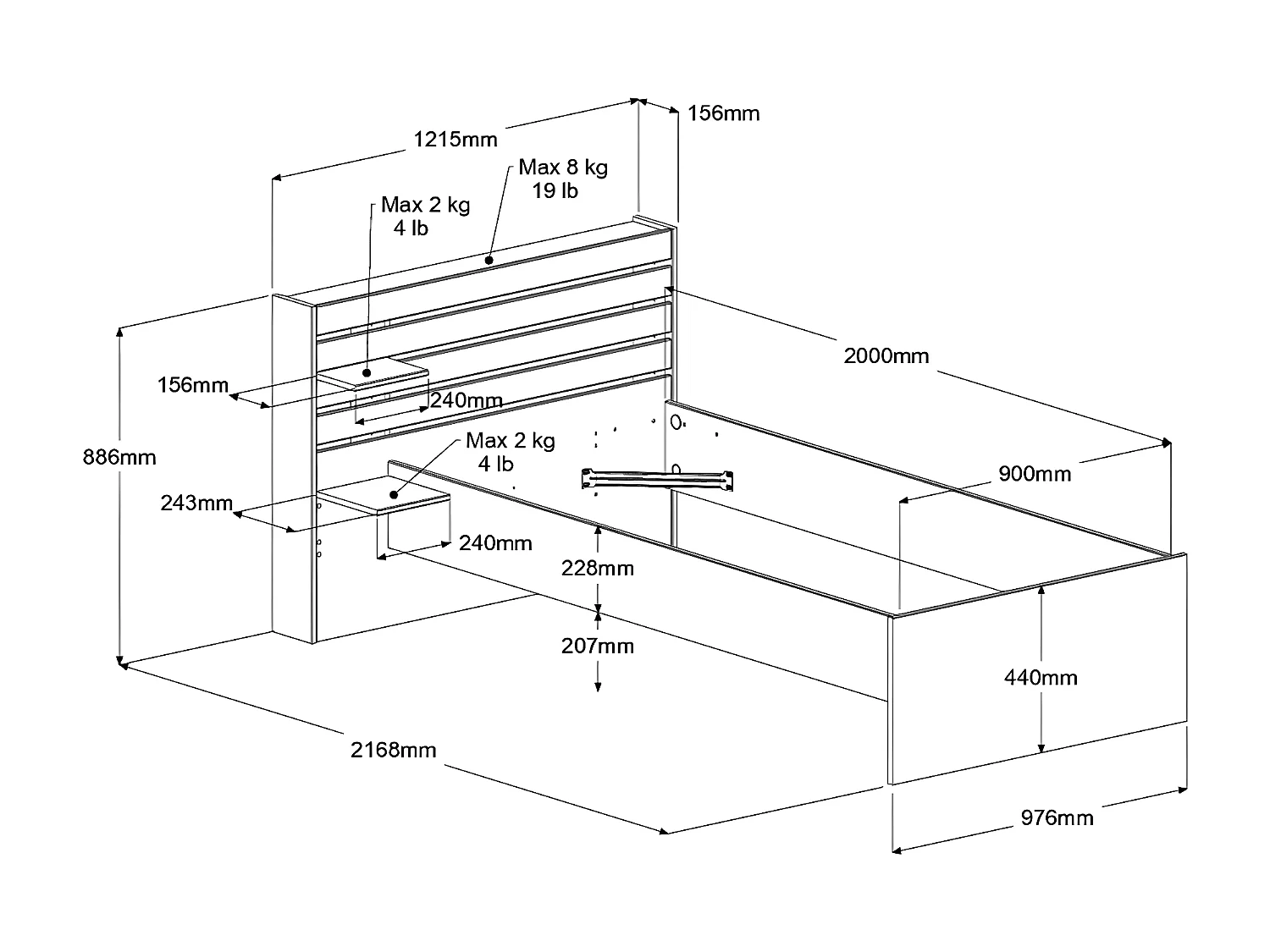 Łóżko 90 x 190/200 cm z ze skrzynią   - Naturalny - TENALIA