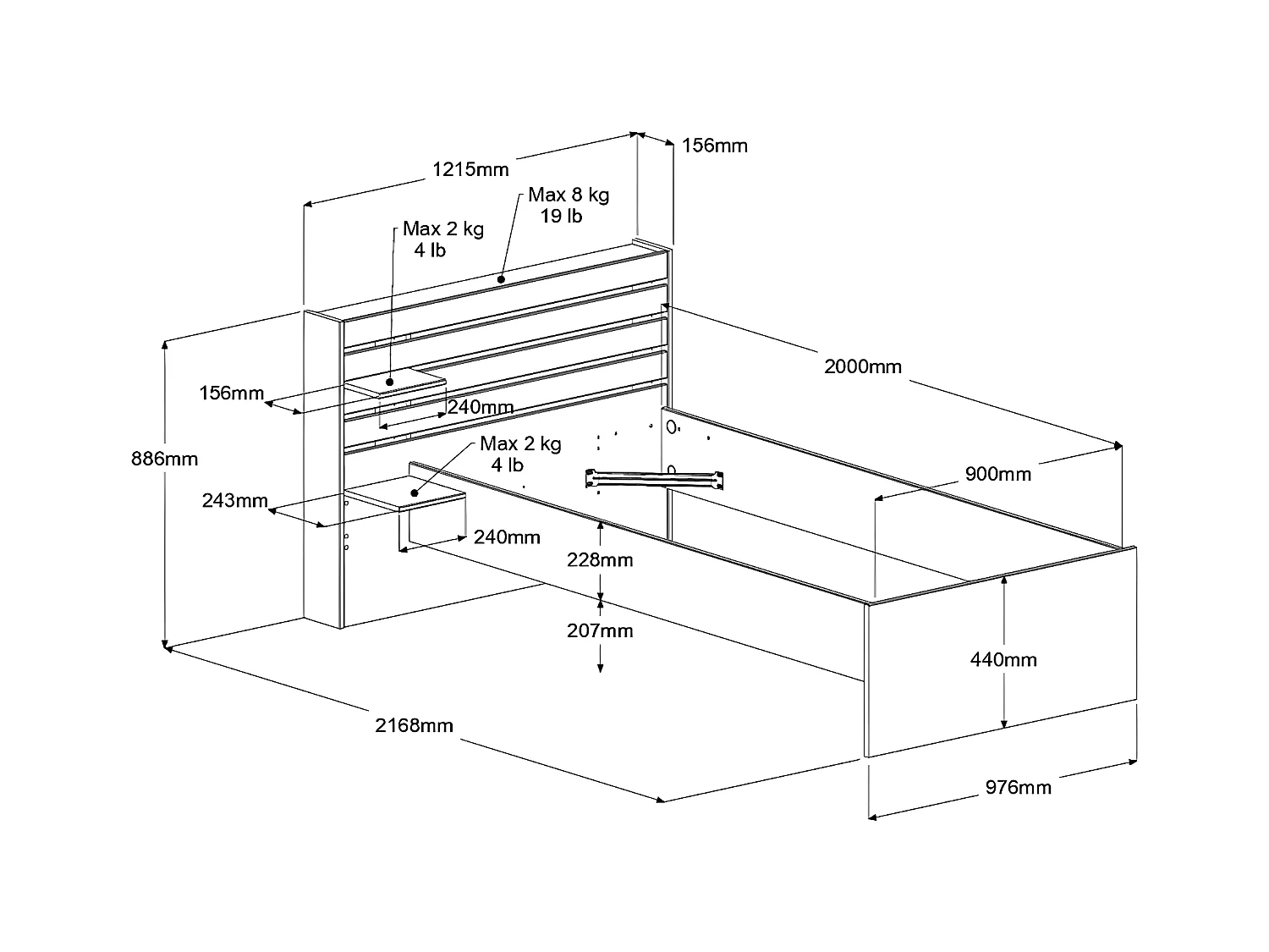 Seng 90 x 190/200 cm med oppbevaring - Farge: Naturlig - TENALIA