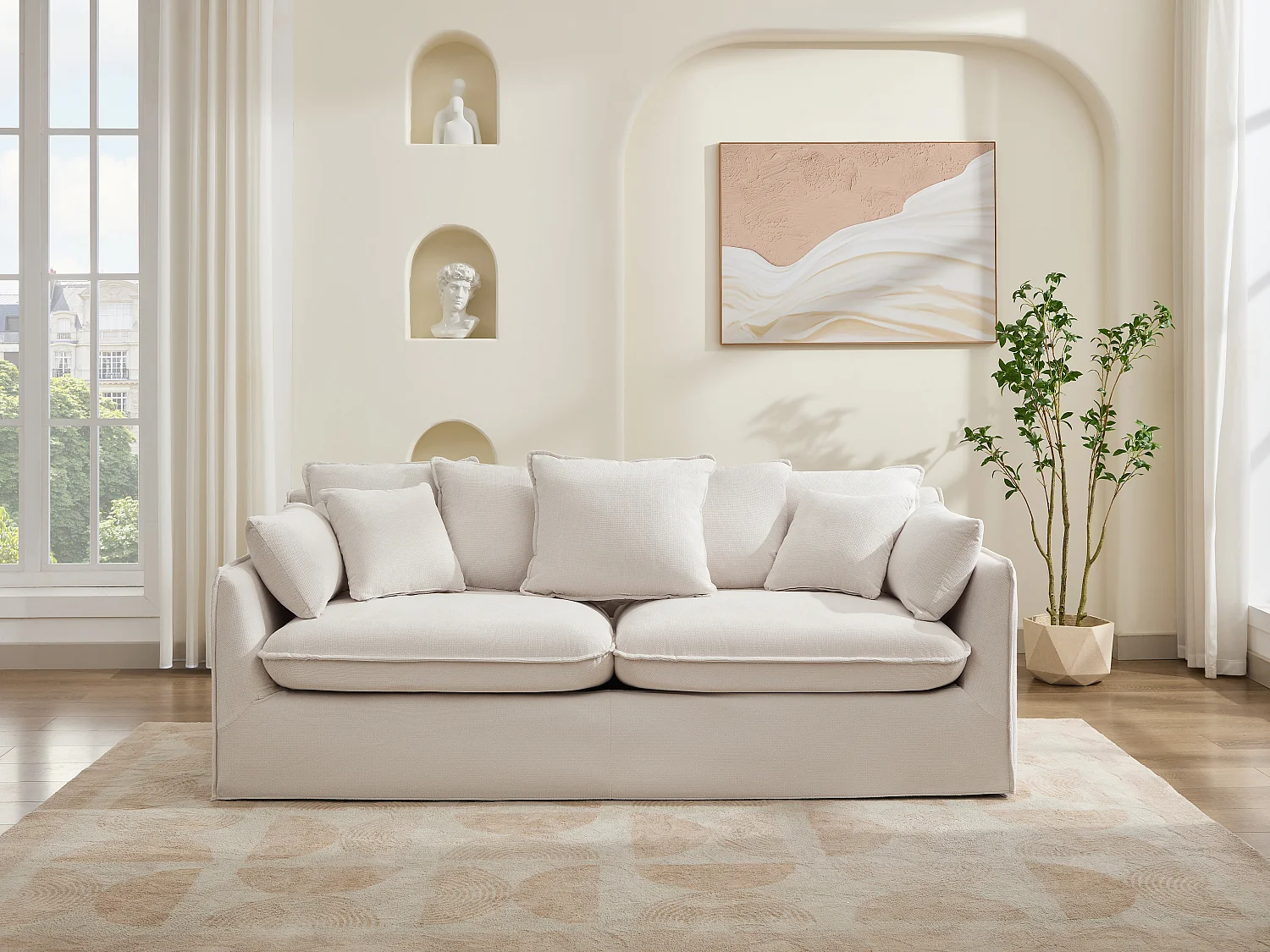 Divano 3 posti in Tessuto Beige - CABORNI