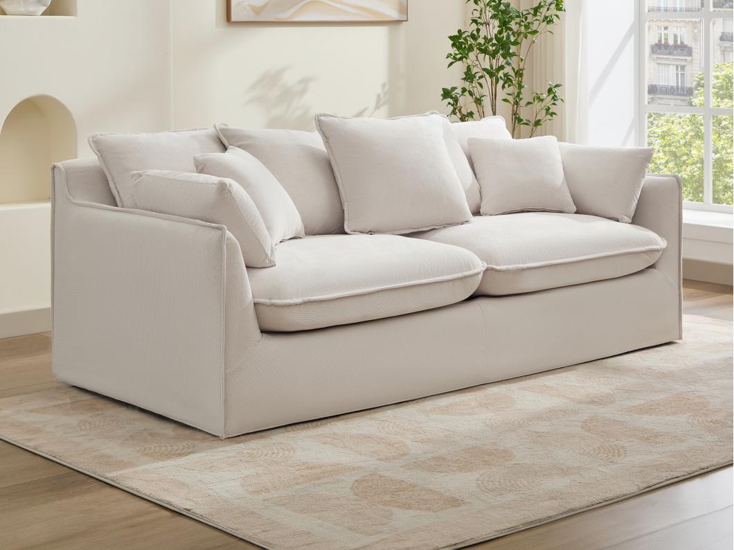 Driezitsbank van beige stof CABORNI