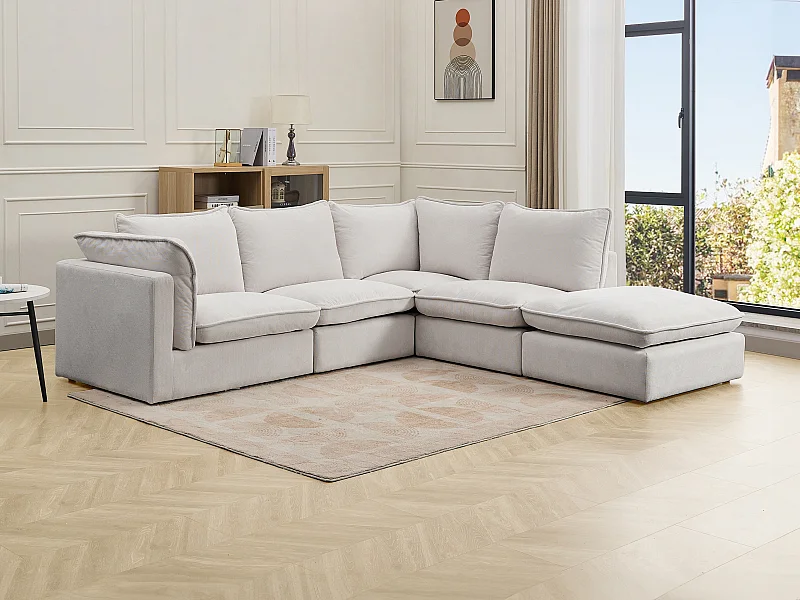 Canapé d'angle droit en tissu texturé beige BRUMADO