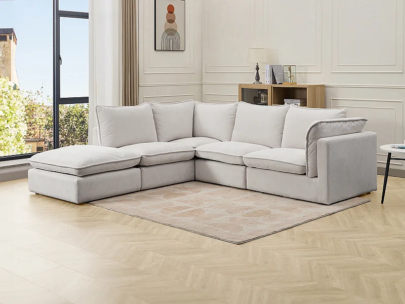 Canapé d'angle gauche en tissu texturé beige BRUMADO