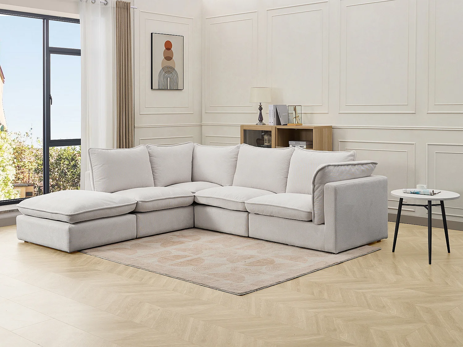 Canapé d'angle gauche en tissu texturé beige BRUMADO