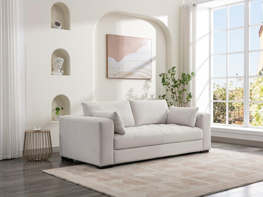 Canapé 2 places en tissu texturé beige REBOLDA