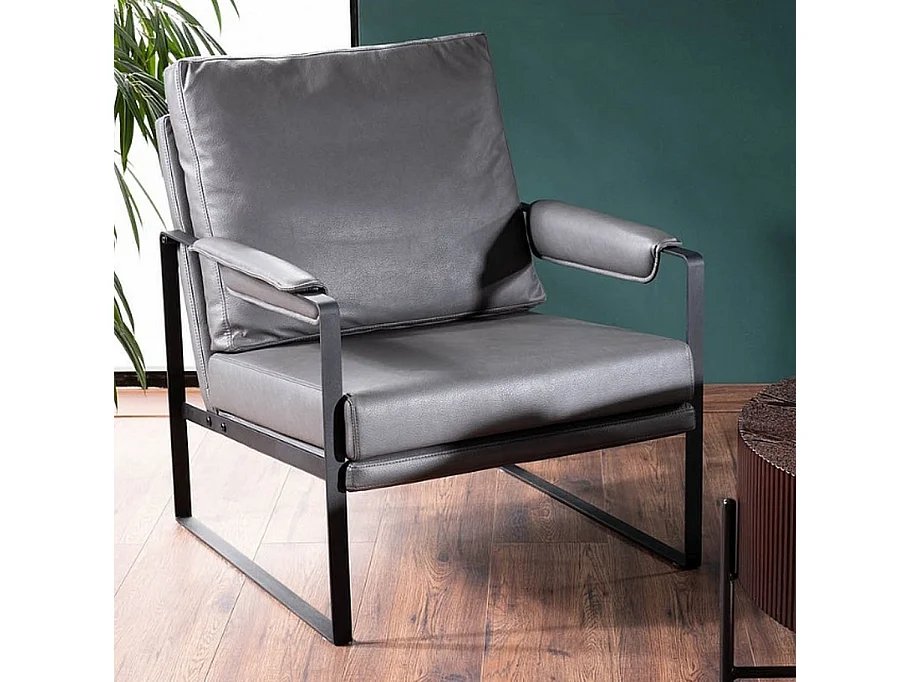 Fauteuil métal en éco-cuir gris avec accoudoirs Sophia