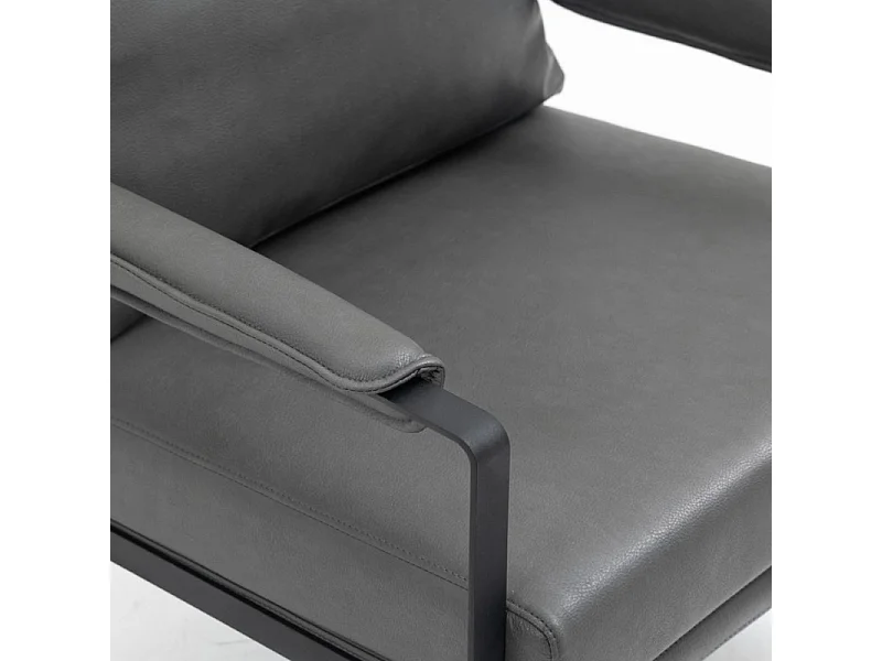 Fauteuil métal en éco-cuir gris avec accoudoirs Sophia