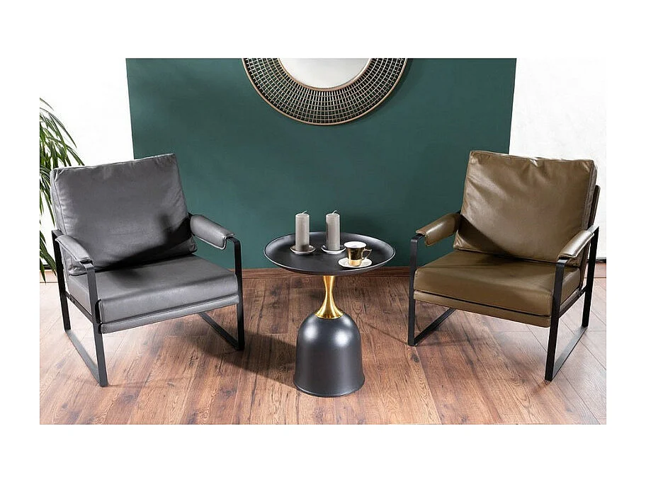 Fauteuil métal en éco-cuir gris avec accoudoirs Sophia