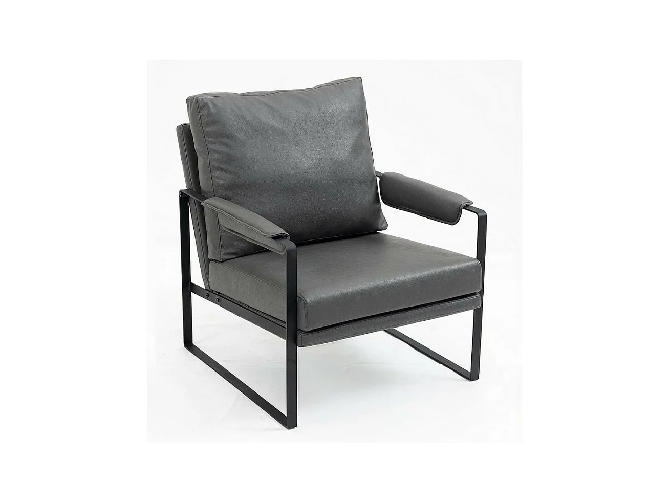 Fauteuil métal en éco-cuir gris avec accoudoirs Sophia