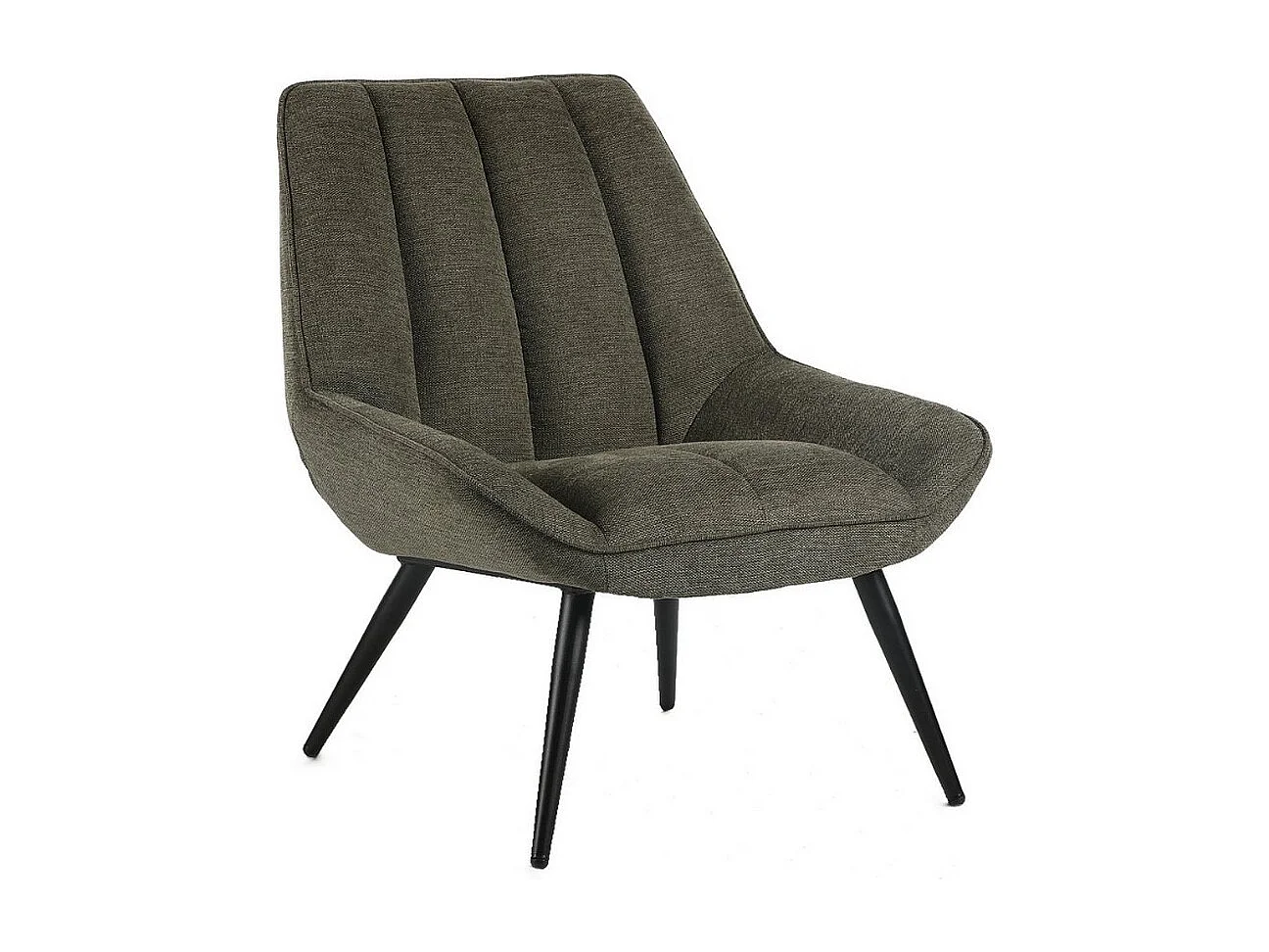 Fauteuil design en tissu vert olive avec pieds en métal noir Charlie