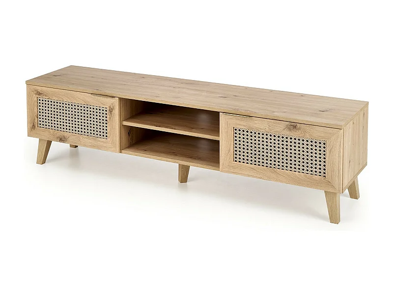 Mobile TV Kina in rovere naturale e rattan