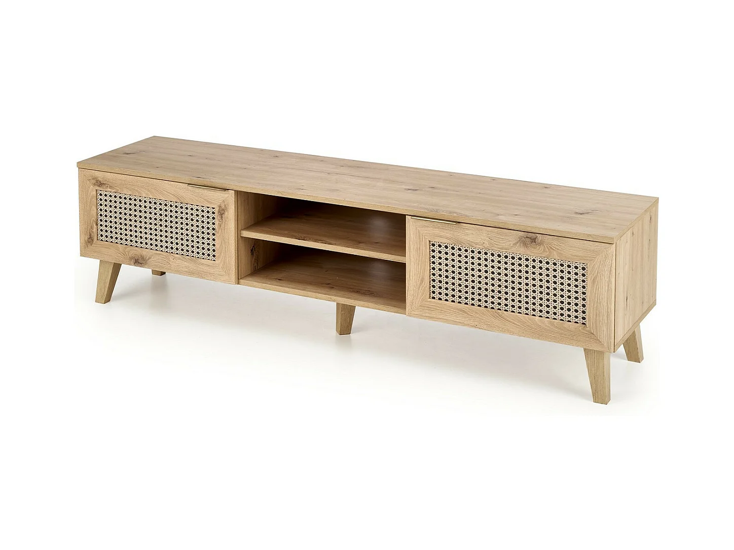 Meuble TV aspect chêne naturel et rotin Kina