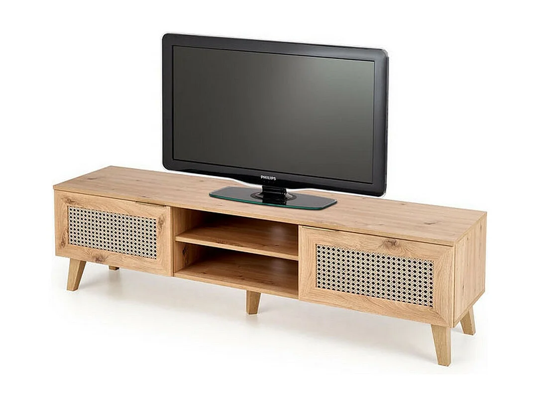 Mobile TV Kina in rovere naturale e rattan