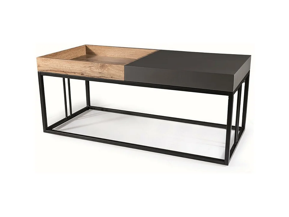 Table basse design avec plateau gris anthracite et aspect chêne Ingrid