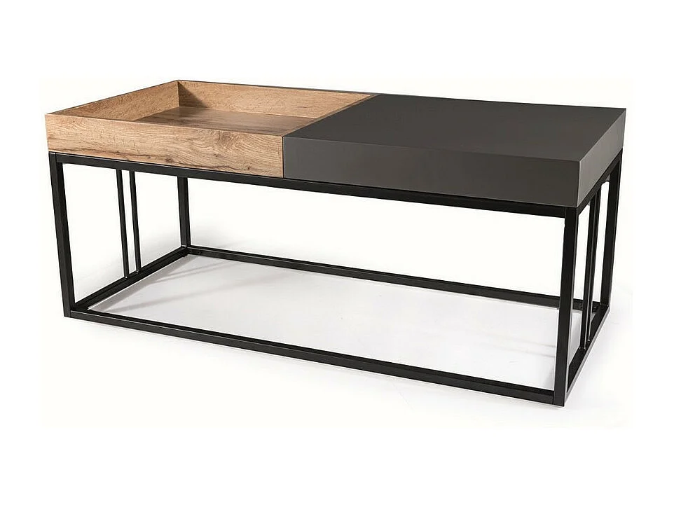 Table basse design avec plateau gris anthracite et aspect chêne Ingrid