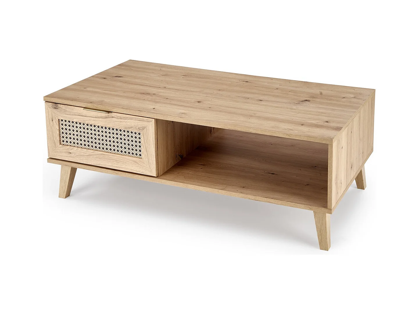 Table basse aspect chêne naturel et rotin Kina