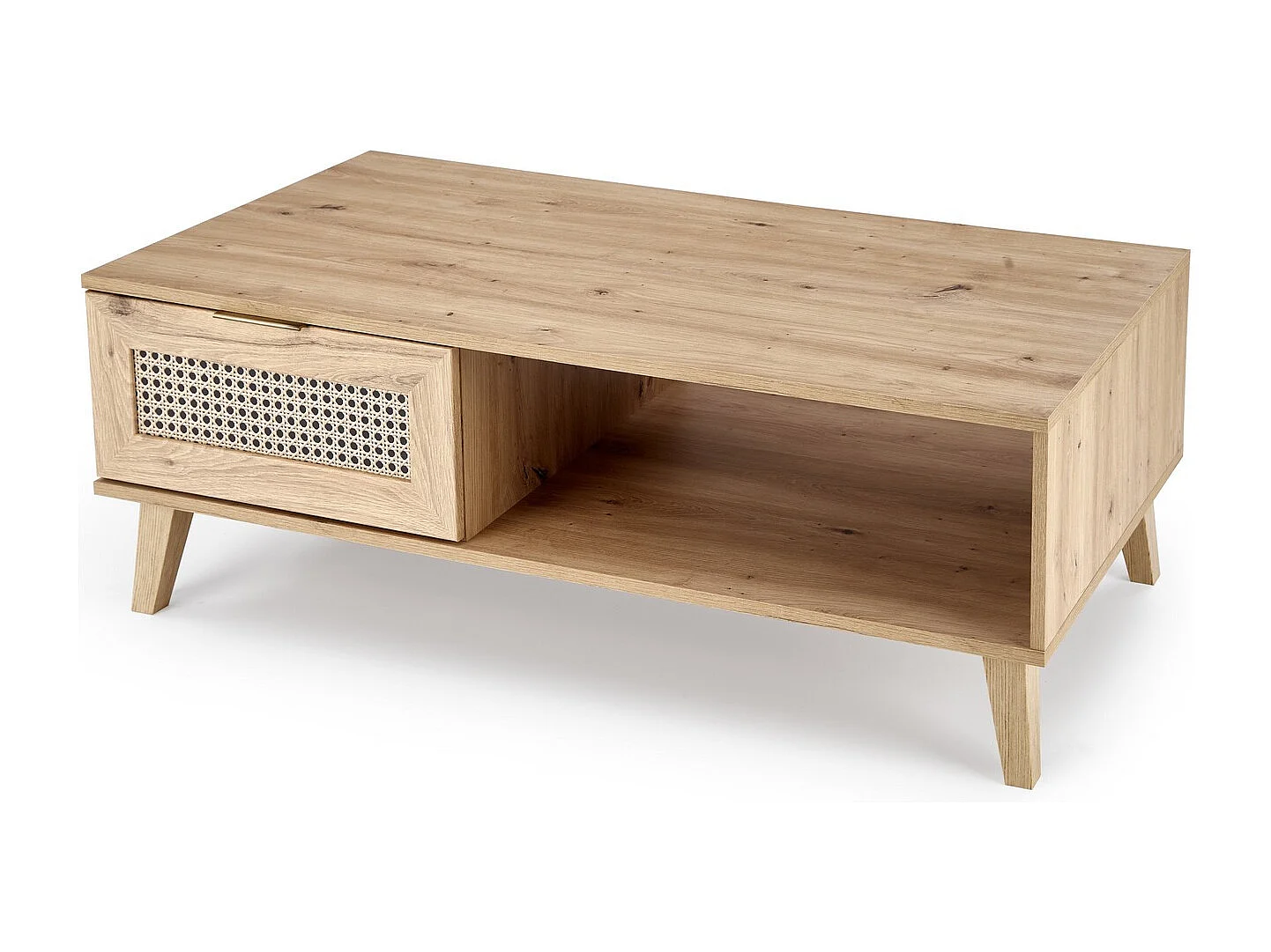 Table basse aspect chêne naturel et rotin Kina