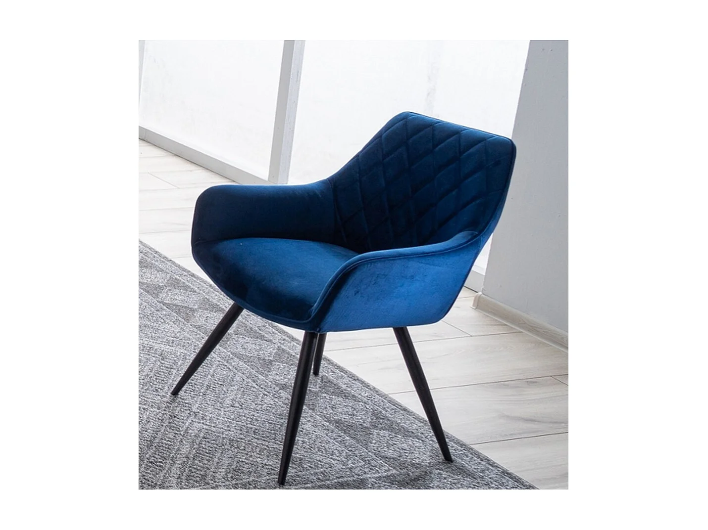 Chaise design métal noir & velours bleu Quito