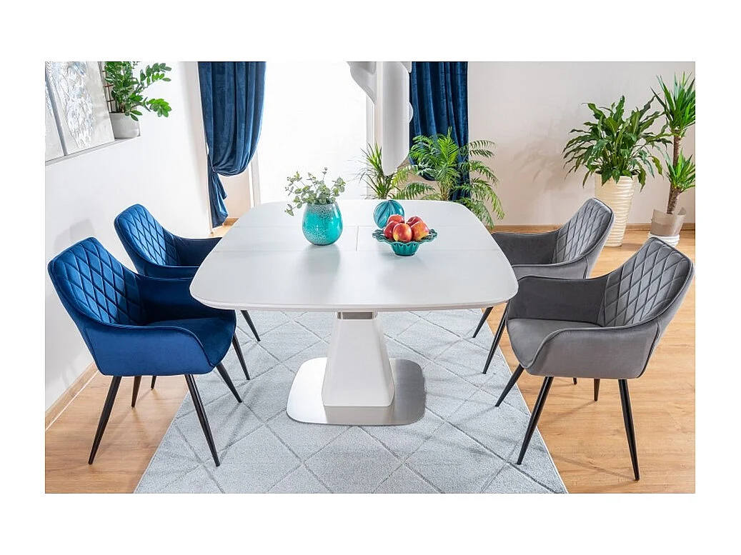 Chaise design métal noir & velours bleu Quito