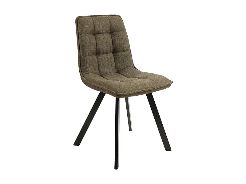 Chaise design en tissu vert olive avec pieds en métal noir Louise