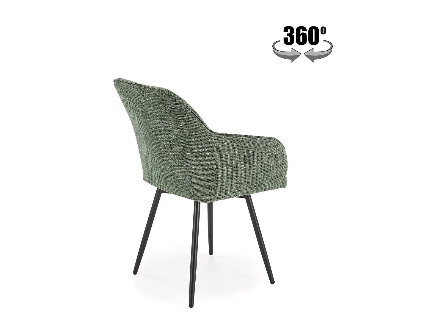 Chaise design pivotante en tissu vert olive avec pieds en métal noir Louise