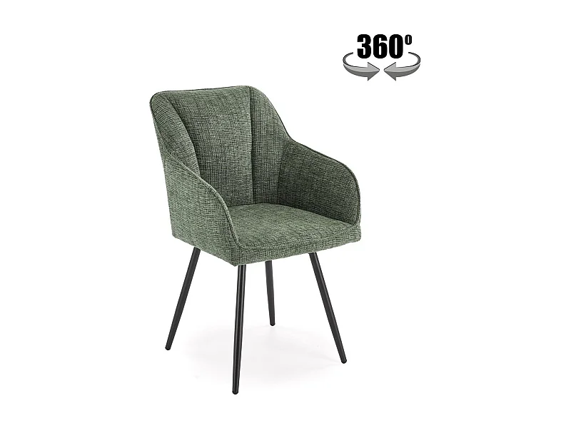 Chaise design pivotante en tissu vert olive avec pieds en métal noir Louise