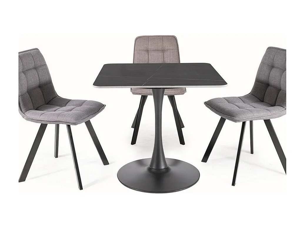 Chaise design en tissu gris avec pieds en métal noir Louise